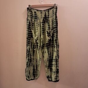 Ingear Resort Pants Women's Medium M Green Black Harem Palazzo Smocked Grunge